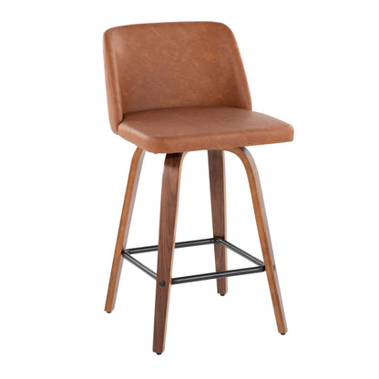 Toriano - Mid Century Modern Fixed Height Counter Stool &amp; Square Footrest (Set of 2)
