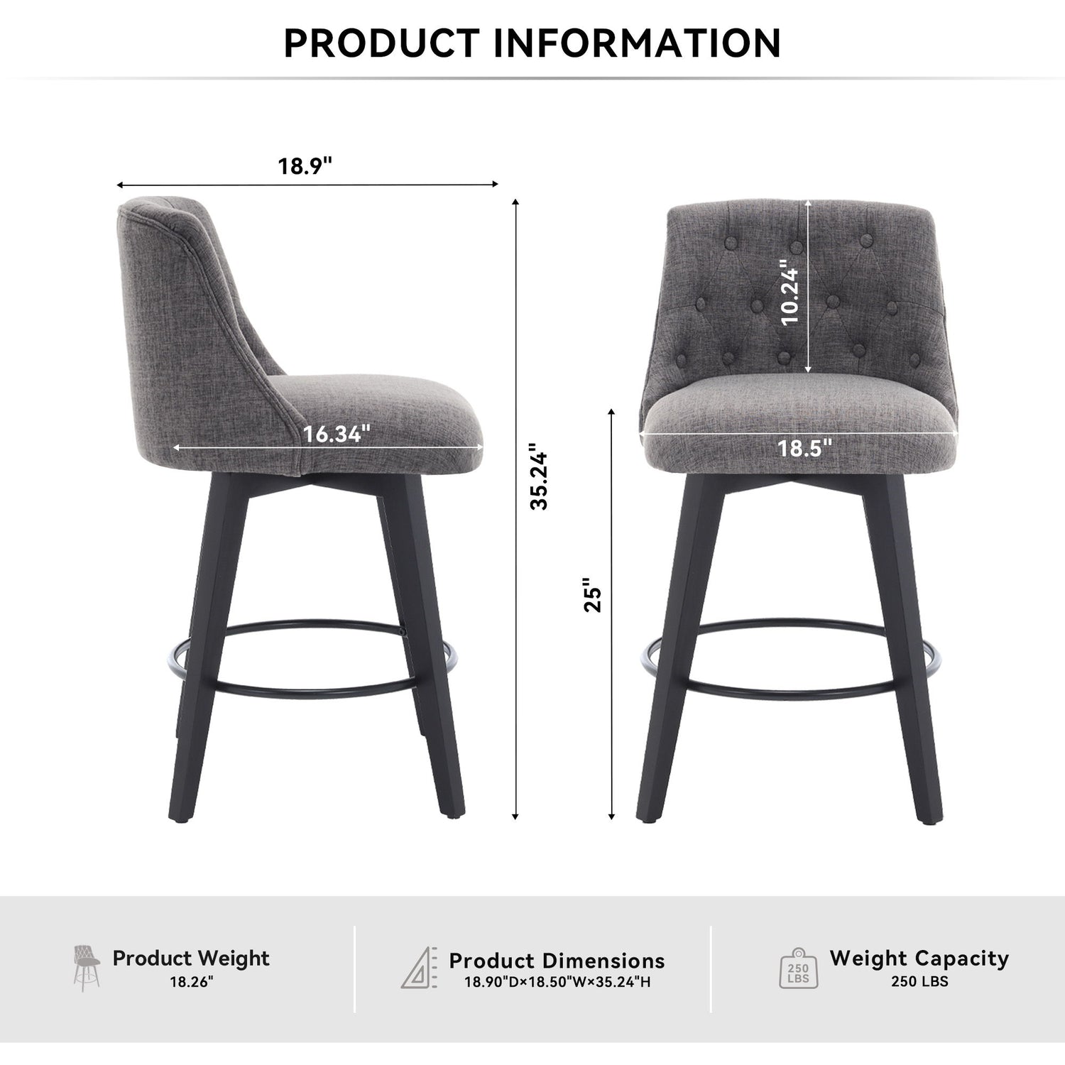 Swivel Bar Stools &amp; Button Tufted Back (Set of 2)
