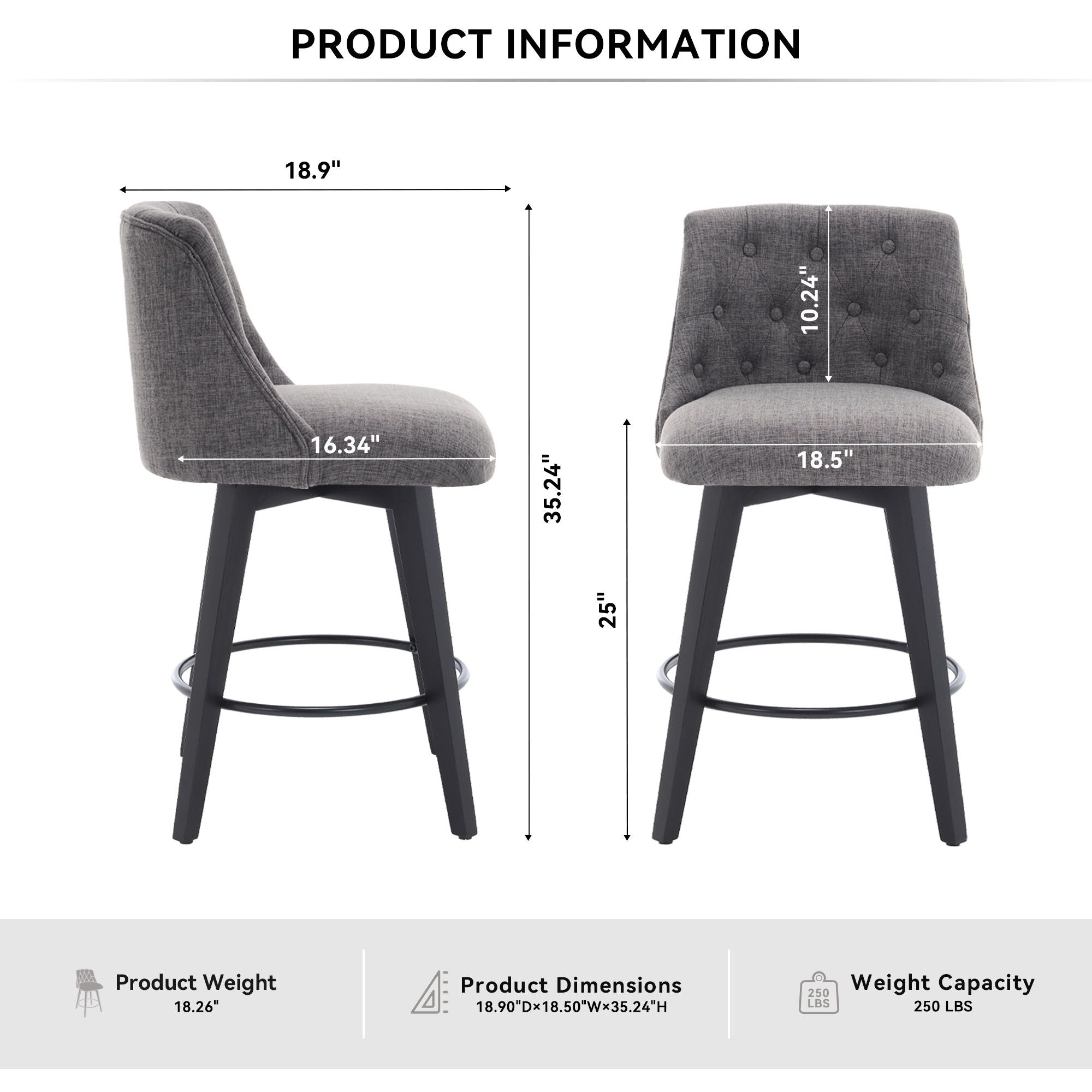 Swivel Bar Stools &amp; Button Tufted Back (Set of 2)