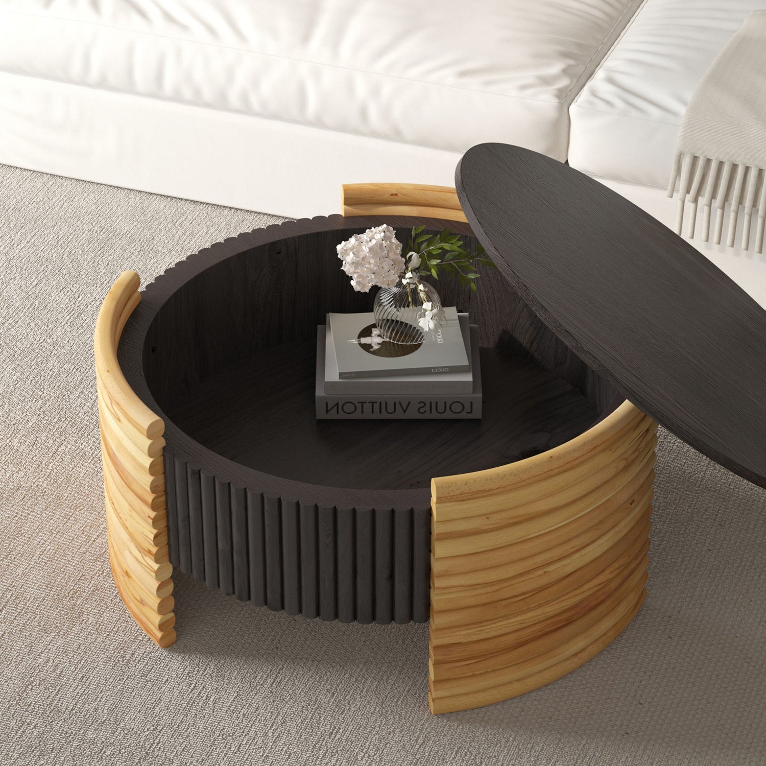 Modern Colorblocked Striped Coffee Table With Flip Top Storage