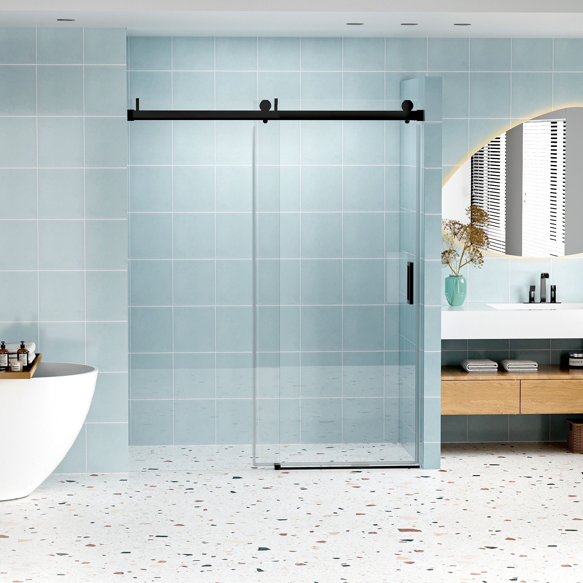 Frameless Soft-Closing Shower Door, 1/4&quot; (6 Mm) Tempered Glass Single Sliding With Explosion Proof Coating