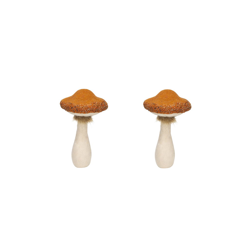Mushroom Holiday Ornament, For Harvest Festival Fall Festival &amp; Thanksgiving Table Decorations (Set of 2) - Beige / Orange