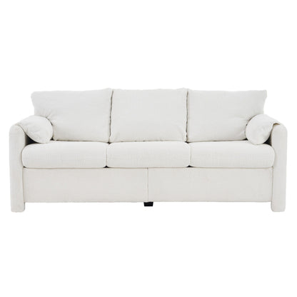 Modern 3 Seater Sofa Chenille Couch Plush Triple Seater Sofa With High Density Foam Cushions, Deep Seat Living Room Couch For Family Room, Apartment &amp; Home Theater - Ivory White