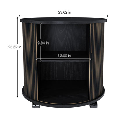 Cylinder Nightstand With Charging Station &amp; Sliding Door