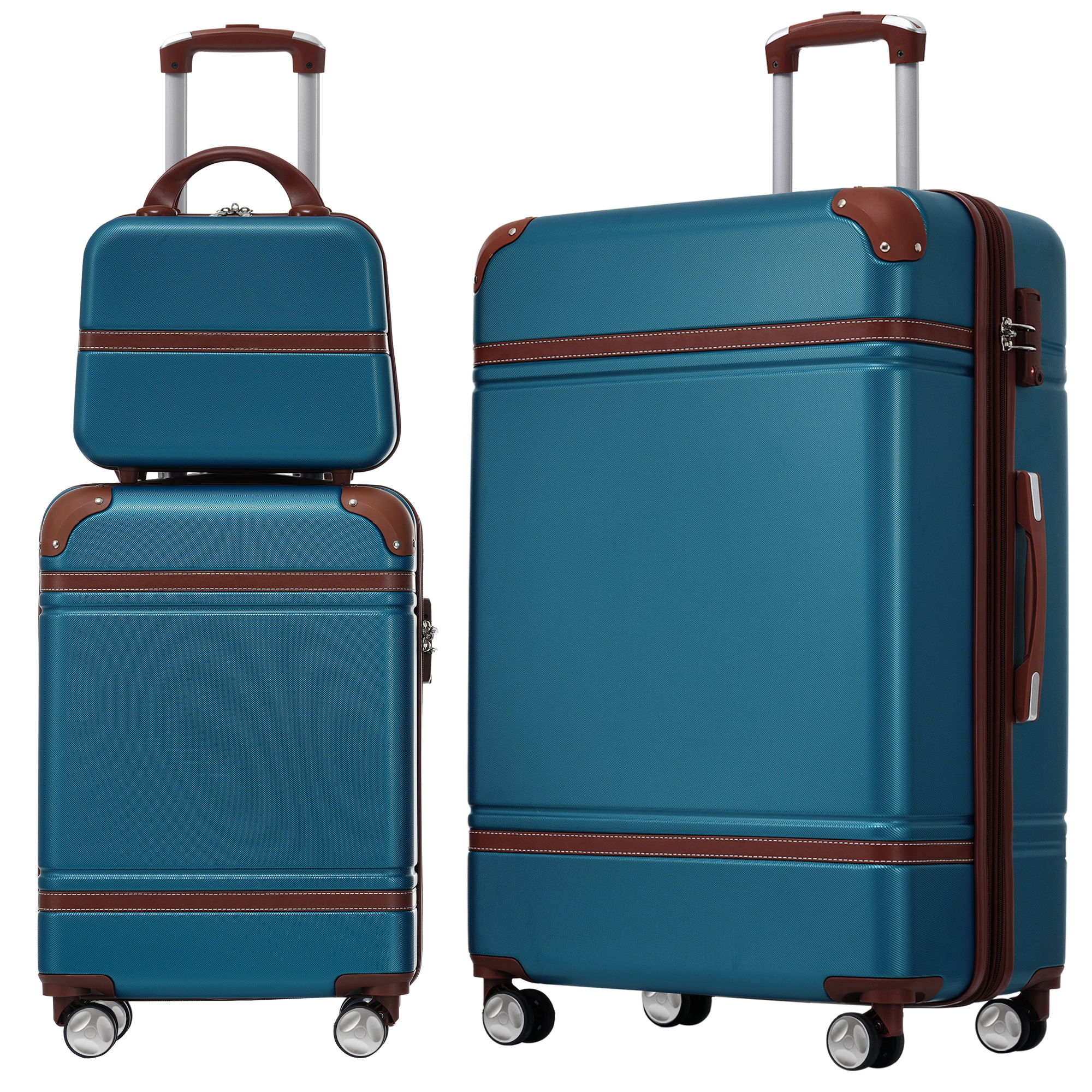 Hardshell Luggage Sets 3 Pieces 20&quot; / 28&quot; Luggages And Cosmetic Case Spinner Suitcase With Tsa Lock Lightweight