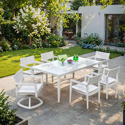 7 Piece Dining Set Modern Outdoor Patio Furniture, Including 4 Dining Chairs &amp; 2 Swivel Rockers Sunbrella Fabric Cushioned And Rectangle Dining Table With Umbrella Hole