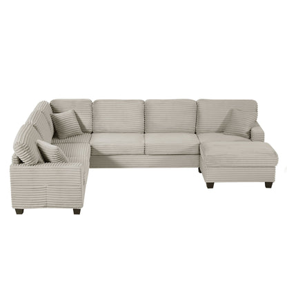 Upholstered U-Shaped Sectional Sofa With Movable Ottoman And Side Storage Pockets