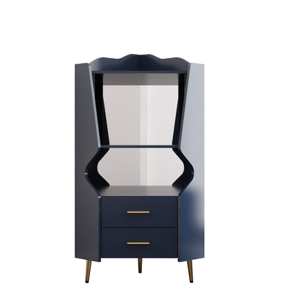 Corner Bar Cabinet With Mirrored Back, 2 Open Shelves &amp; 2 Drawers, High Legs For Easy Cleaning