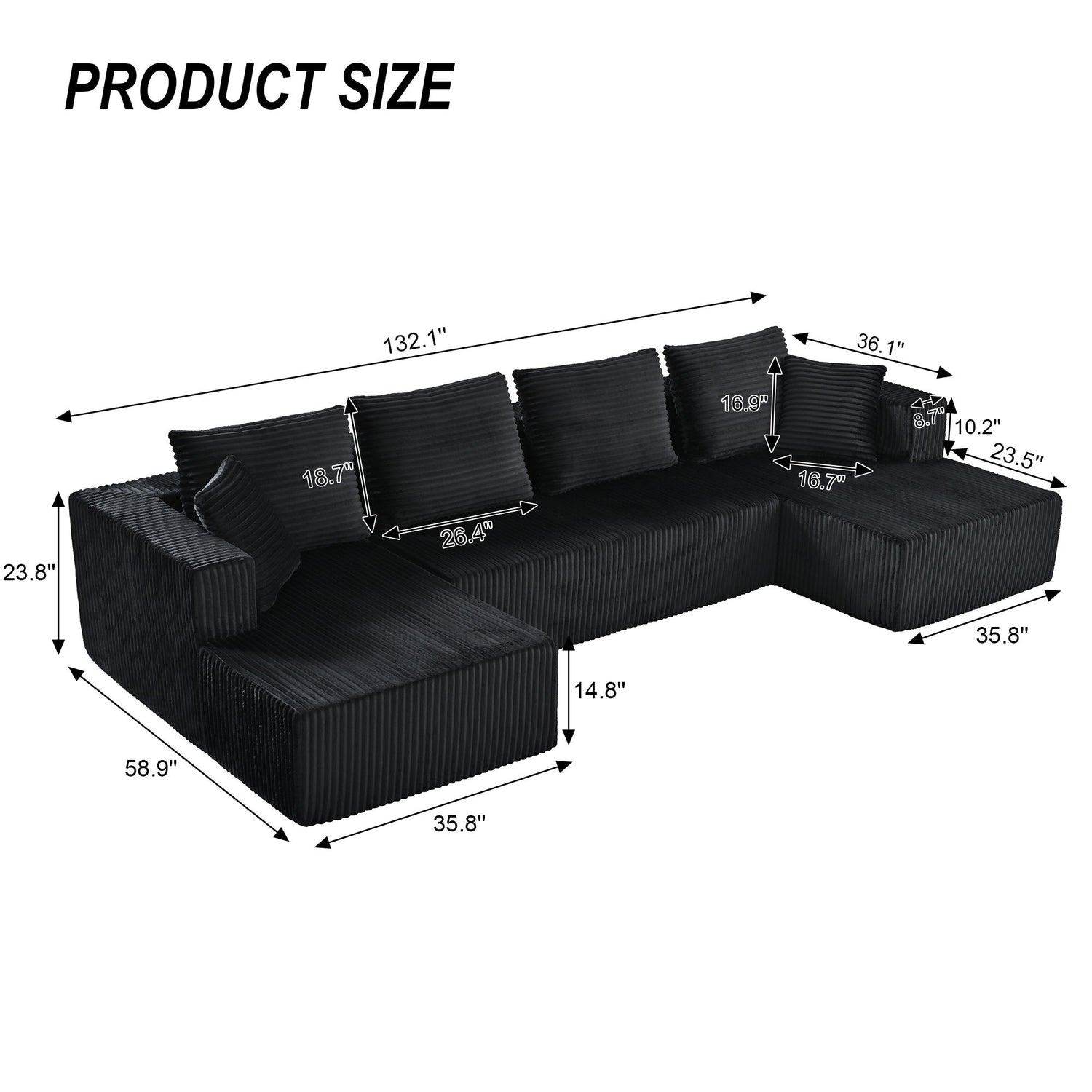 U-Shaped Modular Sectional Sofa With Double Chaise, Oversized Deep Seat For Living Room