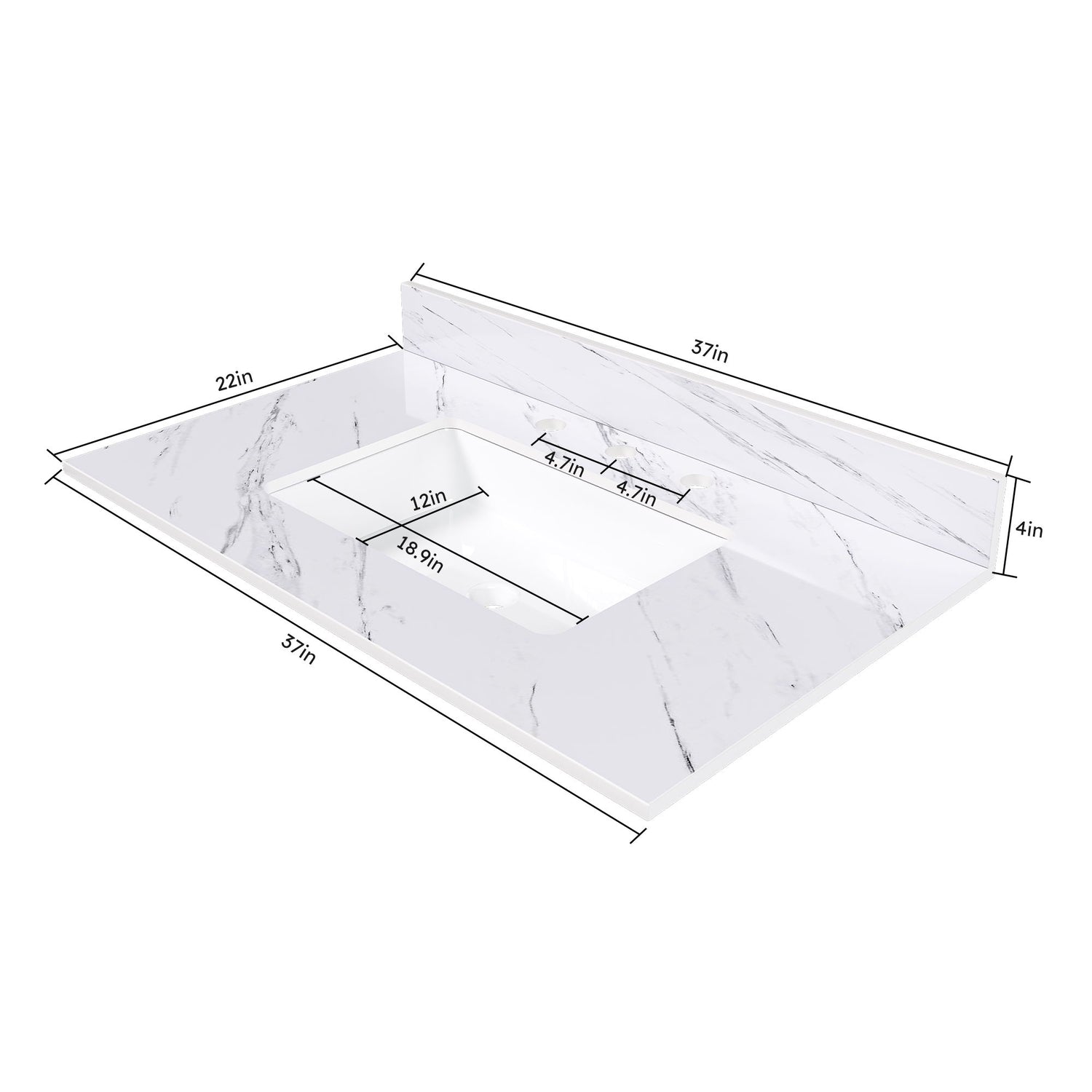 Bianco Carrara Venato Elegant Marble Vanity Top, Bathroom Vanity With Undermount Sink, Sintered Stone