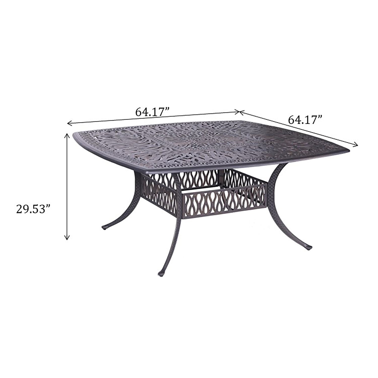 Square 8 Person 64&quot; Long Aluminum Dining Set With Cushions