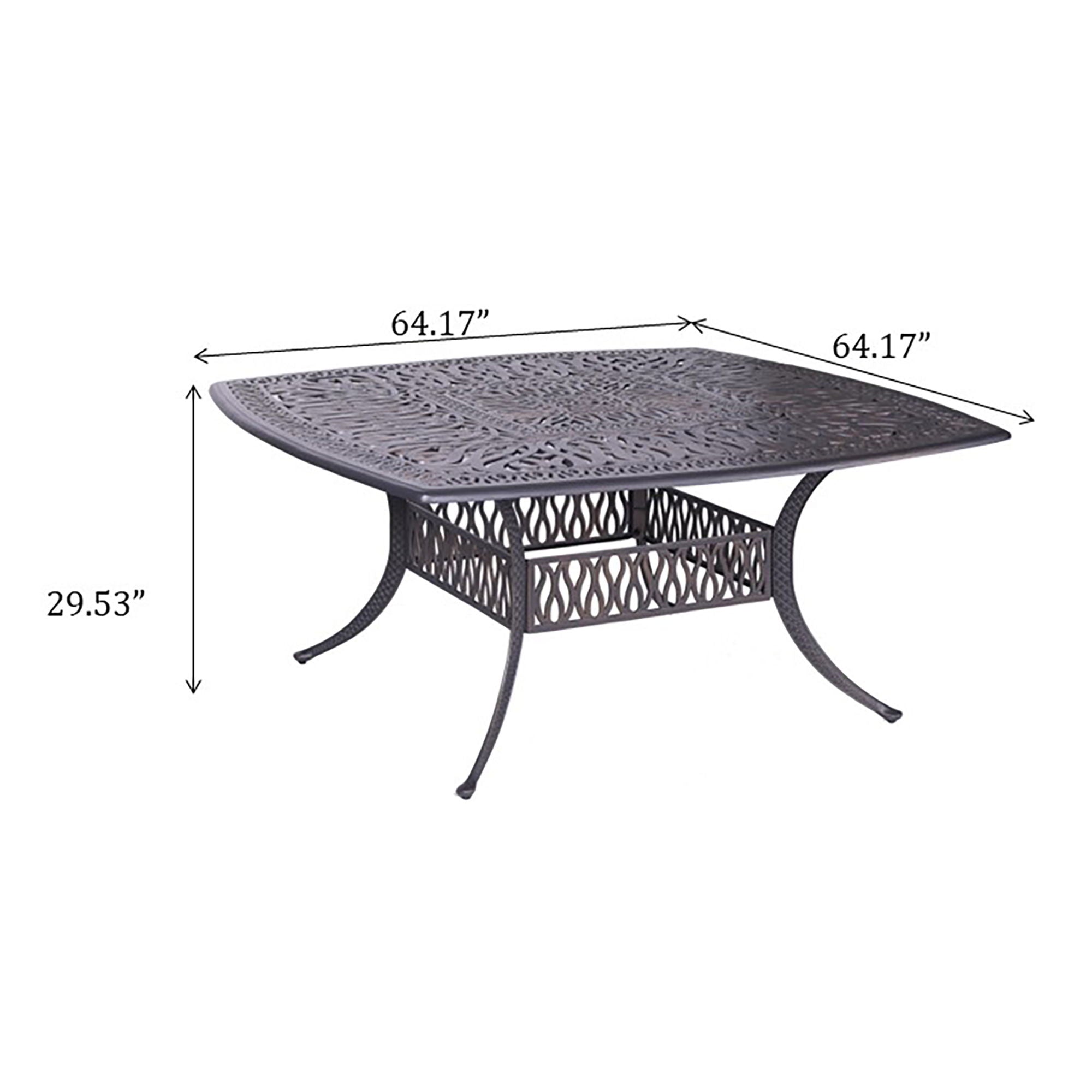 Square 8 Person 64&quot; Long Aluminum Dining Set With Cushions