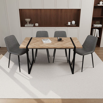 Modern Dining Table &amp; Suede Chair Set WIth Rectangular Metal Base