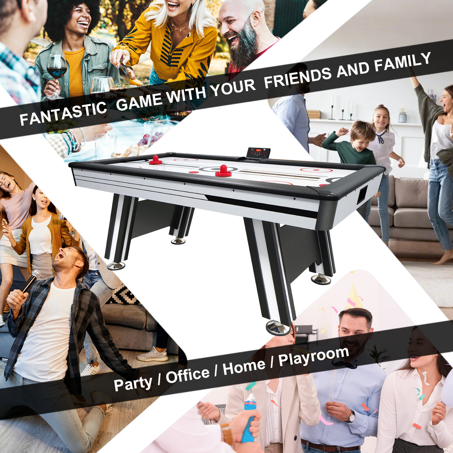 Air Hockey Table, 72&quot; Indoor Hockey Table for Kids and Adults, LED Sports Hockey Game with 2 Pucks, 2 Pushers, and Electronic Score System, Arcade Gaming Set for Game Room Family Home