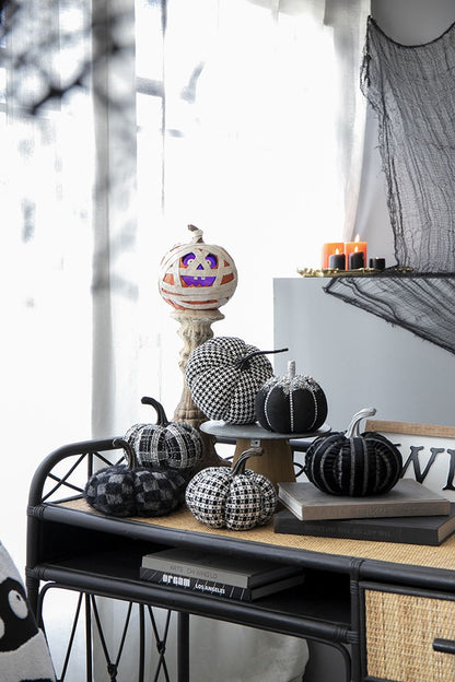 Halloween Pumpkin Decor Set, For Holiday Halloween Decoration (Set of 6) - Black / White
