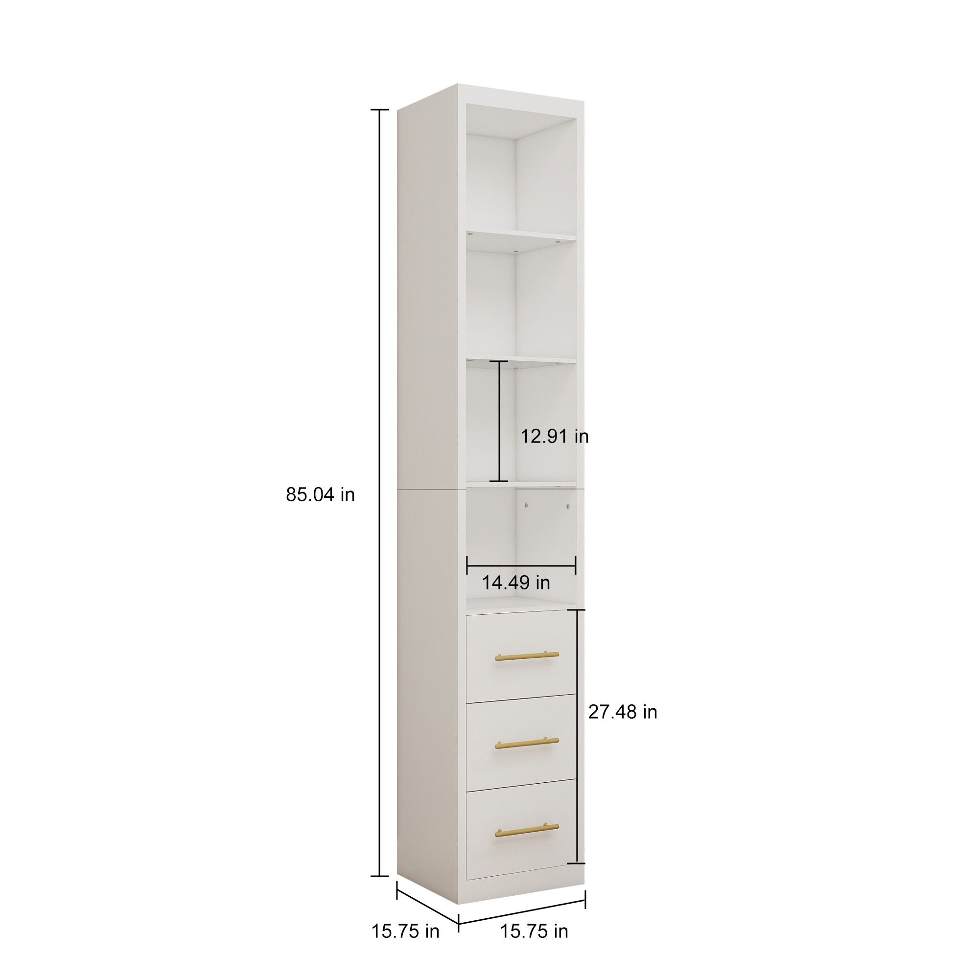 Rectangular Side Storage Cabinet With 3 Drawers For Bedroom - White