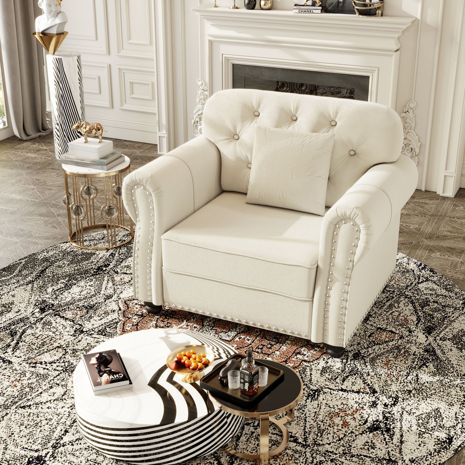 Sofa With Nailhead Trim And Rolled Armrests