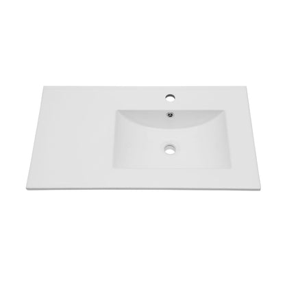 Rectangular Single Vanity Top With 1 Faucet Hole And Overflow, 32&quot; X 18&quot;, Spacious Left Countertop For Storage - White