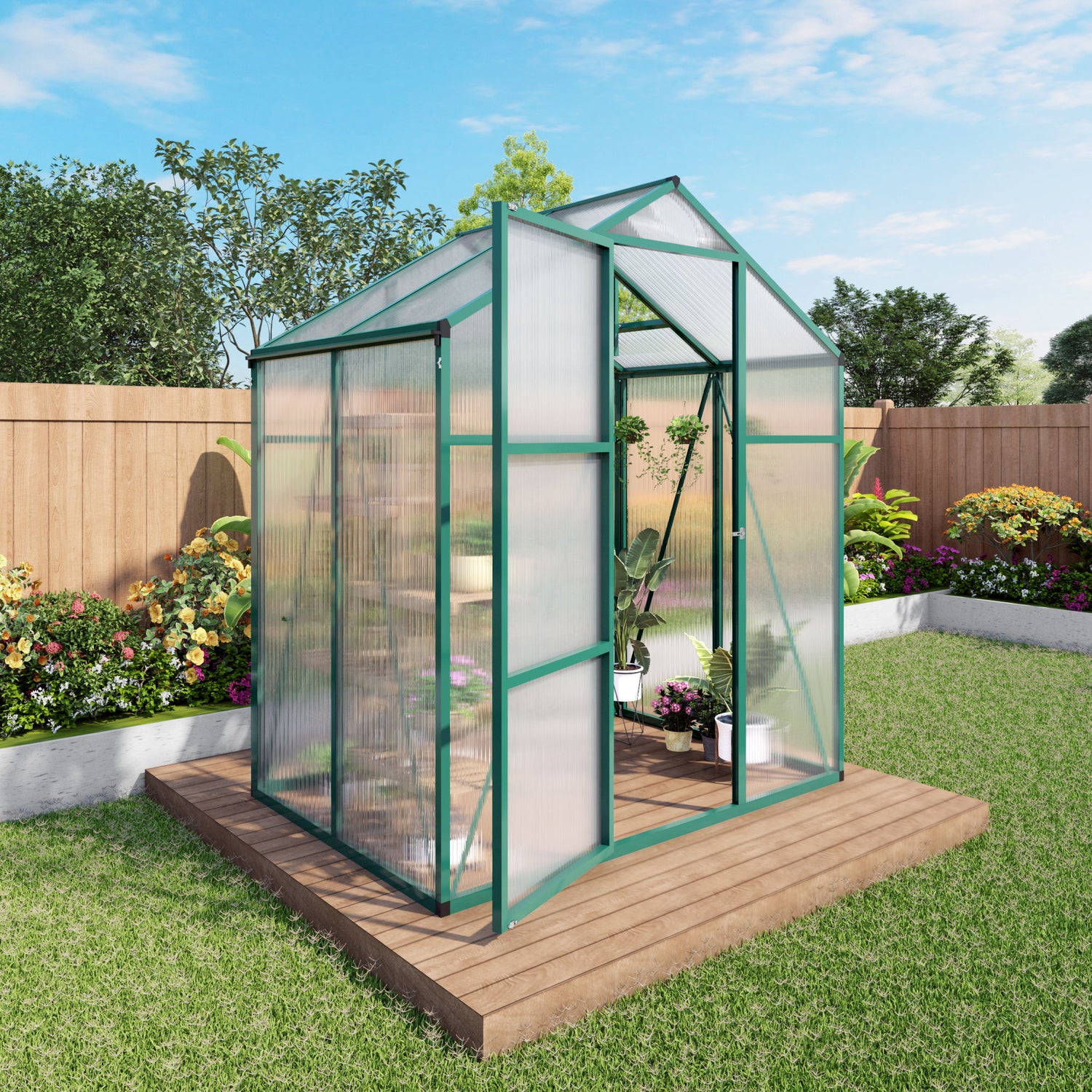 Polycarbonate Walk-In Greenhouse, Raised Base For Outdoor In All Season