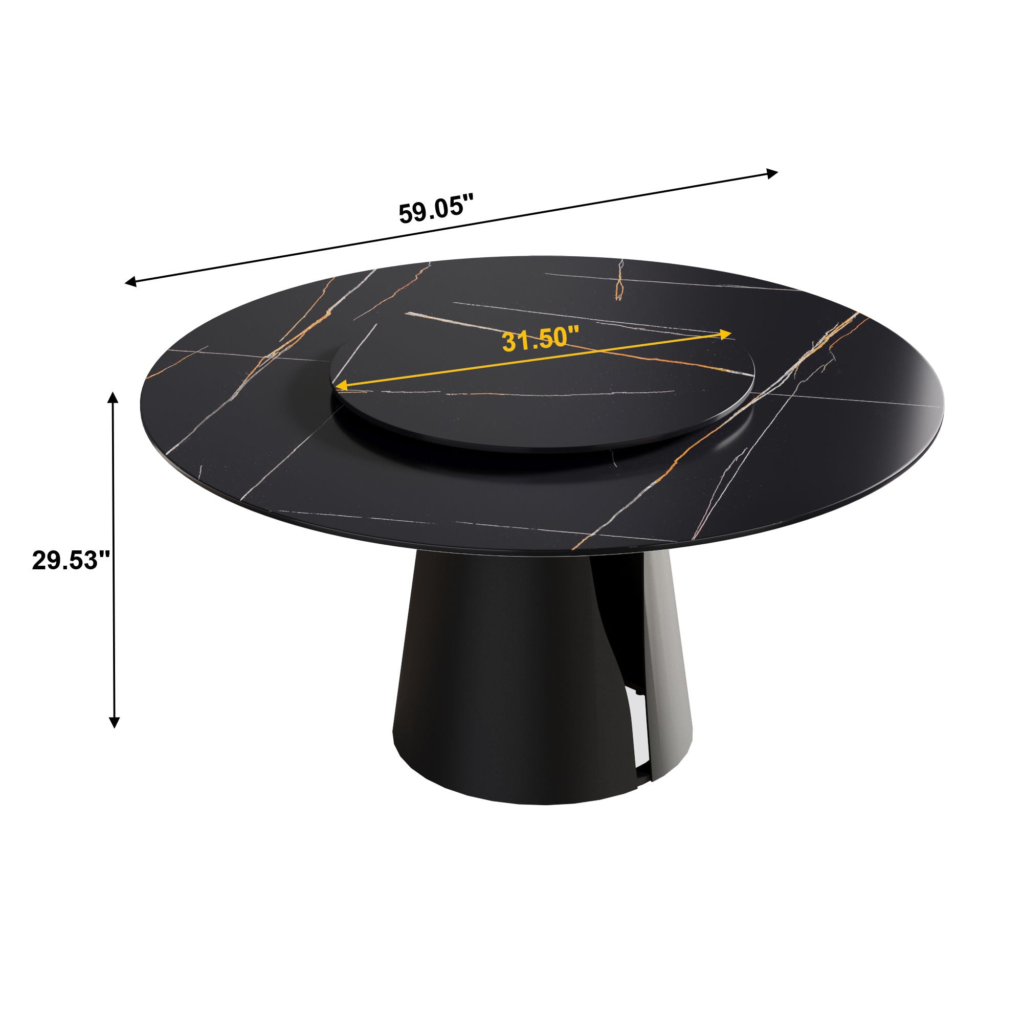 53.15&quot; Round Modern Artificial Stone Carbon Steel Base Dining Table, Can Accommodate 6 People - Black / Gold