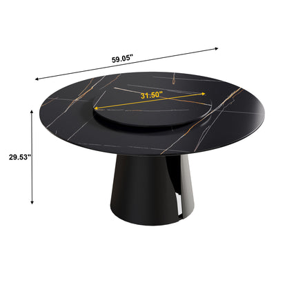 53.15&quot; Round Modern Artificial Stone Carbon Steel Base Dining Table, Can Accommodate 6 People - Black / Gold