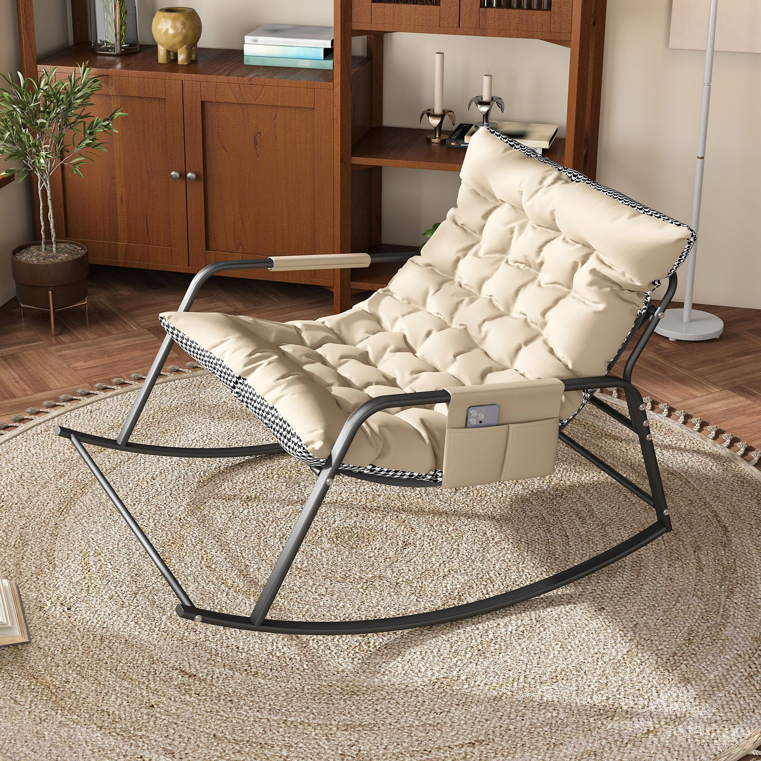 Rocking Chair With Storage, Cushions &amp; Armrests