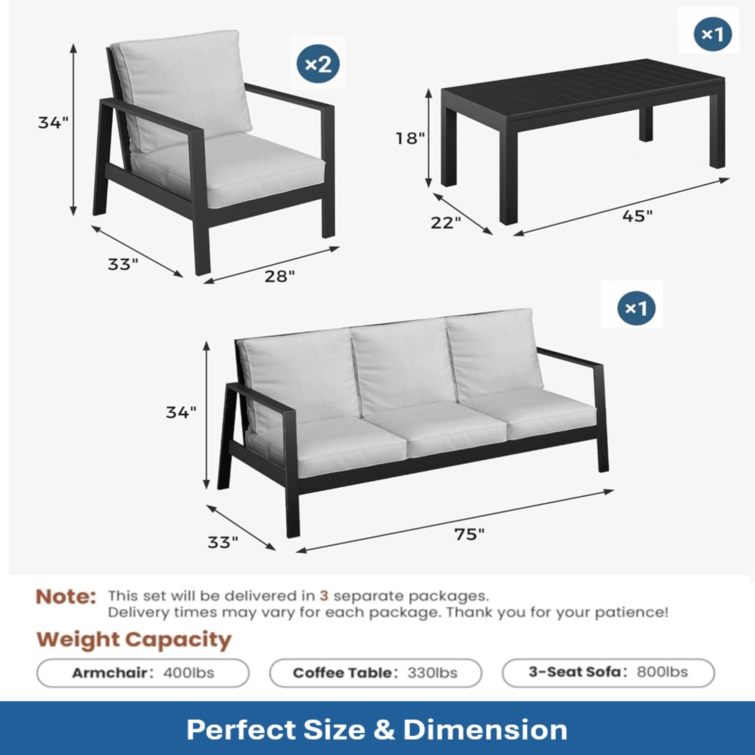 Modern 5 Seat Outdoor Patio Furniture Set With Coffee Table