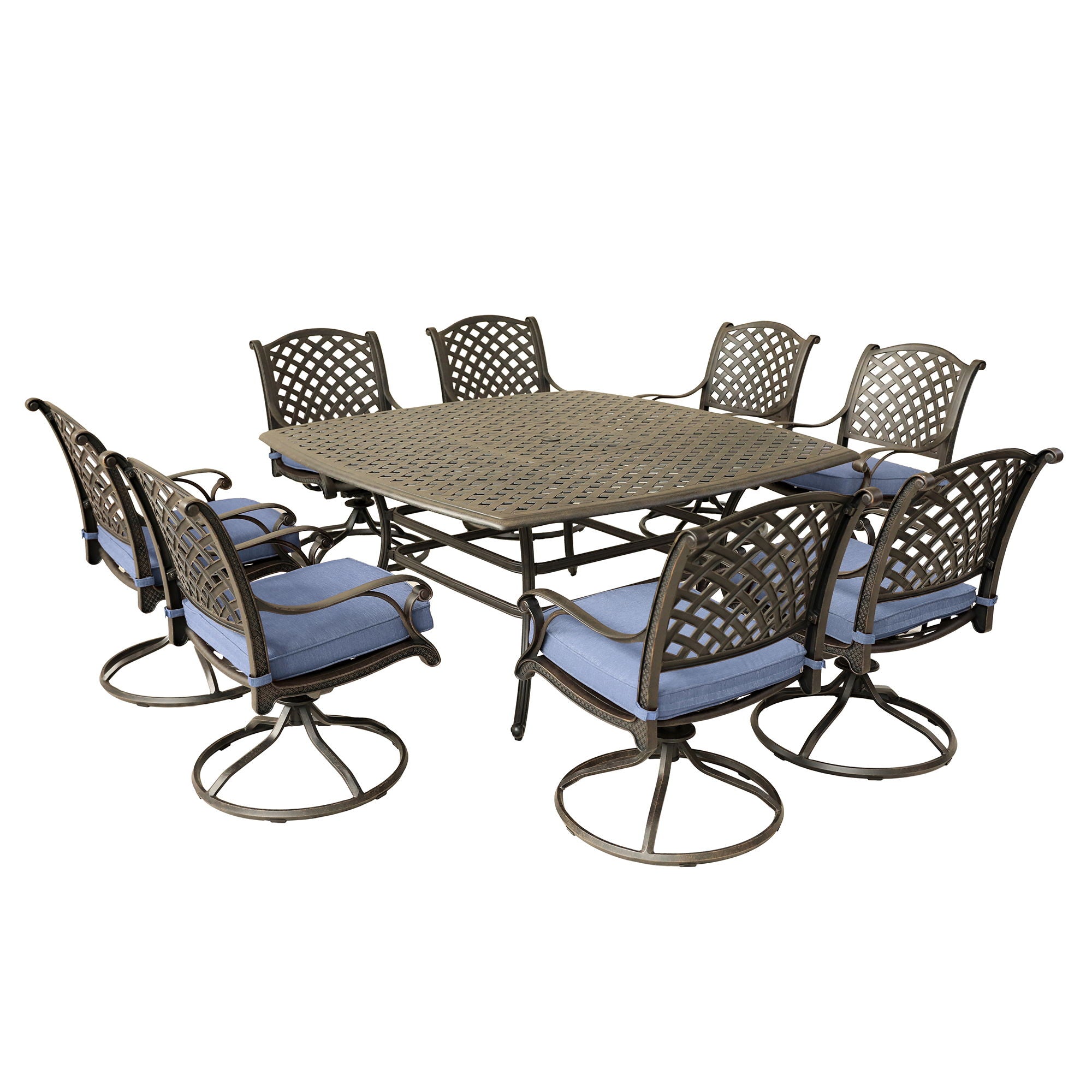 Square 8 Person 63.98&quot; Long Dining Set With Dupione Brown Cushions