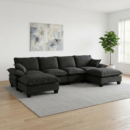 Modular Sectional Sofa With Movable Ottoman &amp; Pillows