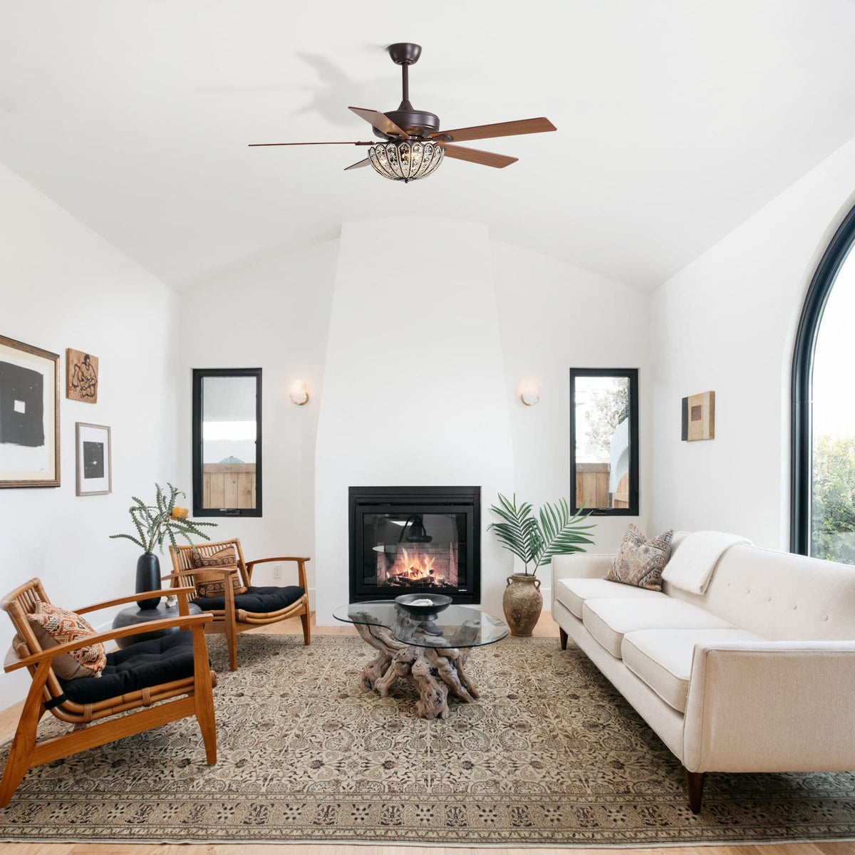 52" Ceiling Fan, 5 Blades, Reversible DC Motor - Coffee