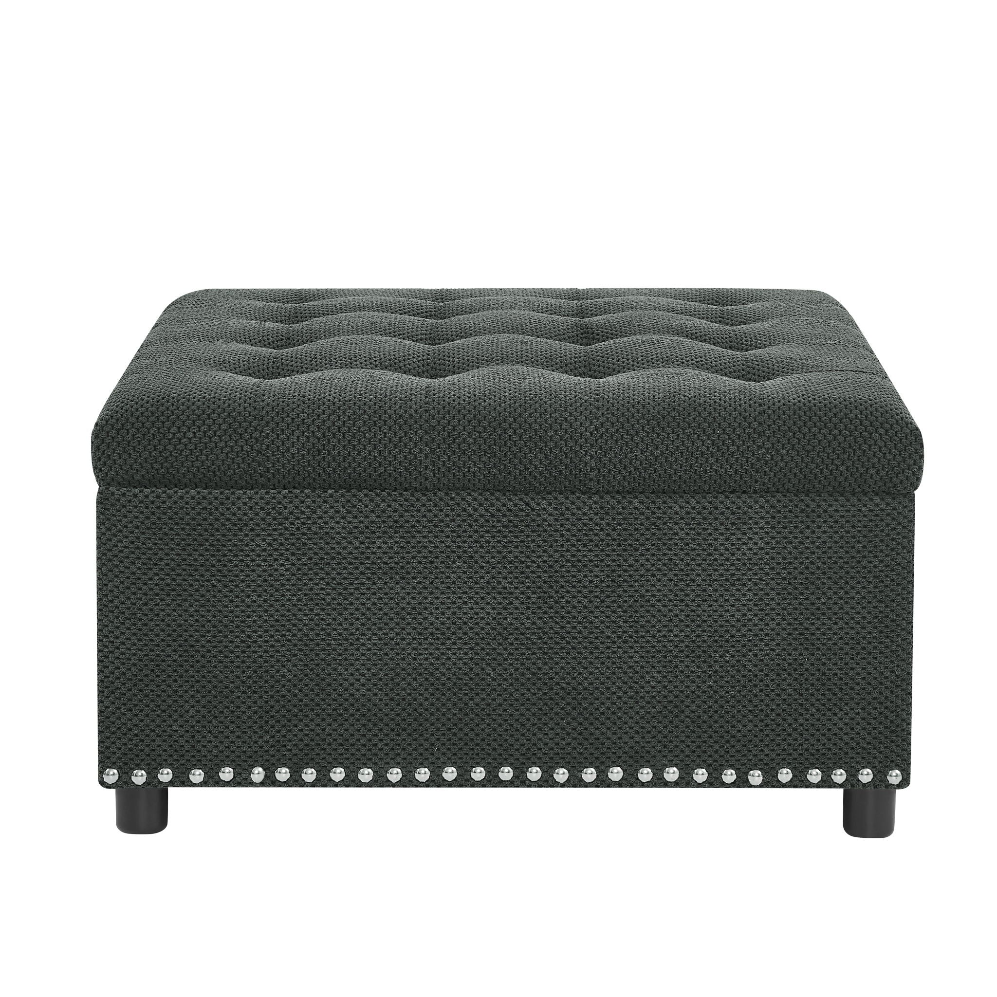Square Tufted Storage Ottoman With Nailhead Trim