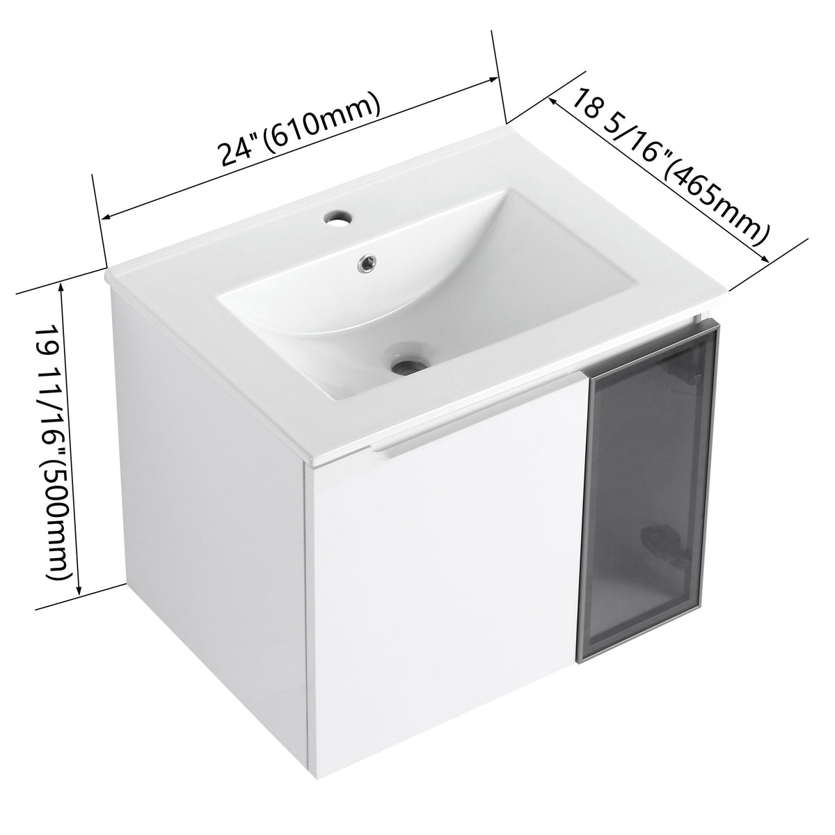 Wall Mounted Bathroom Vanity With Sink, 2 Soft Close Doors, Cabinet &amp; Half Door