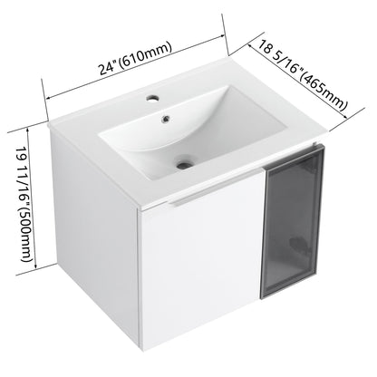 Wall Mounted Bathroom Vanity With Sink, 2 Soft Close Doors, Cabinet &amp; Half Door