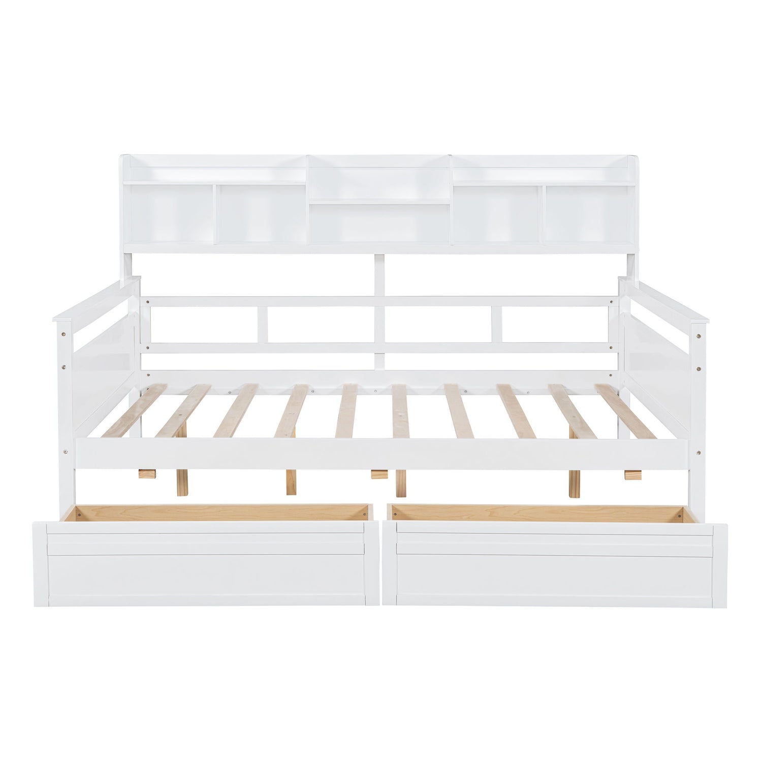 Daybed, Wood Slat Support, With Bedside Shelves And Two Drawers