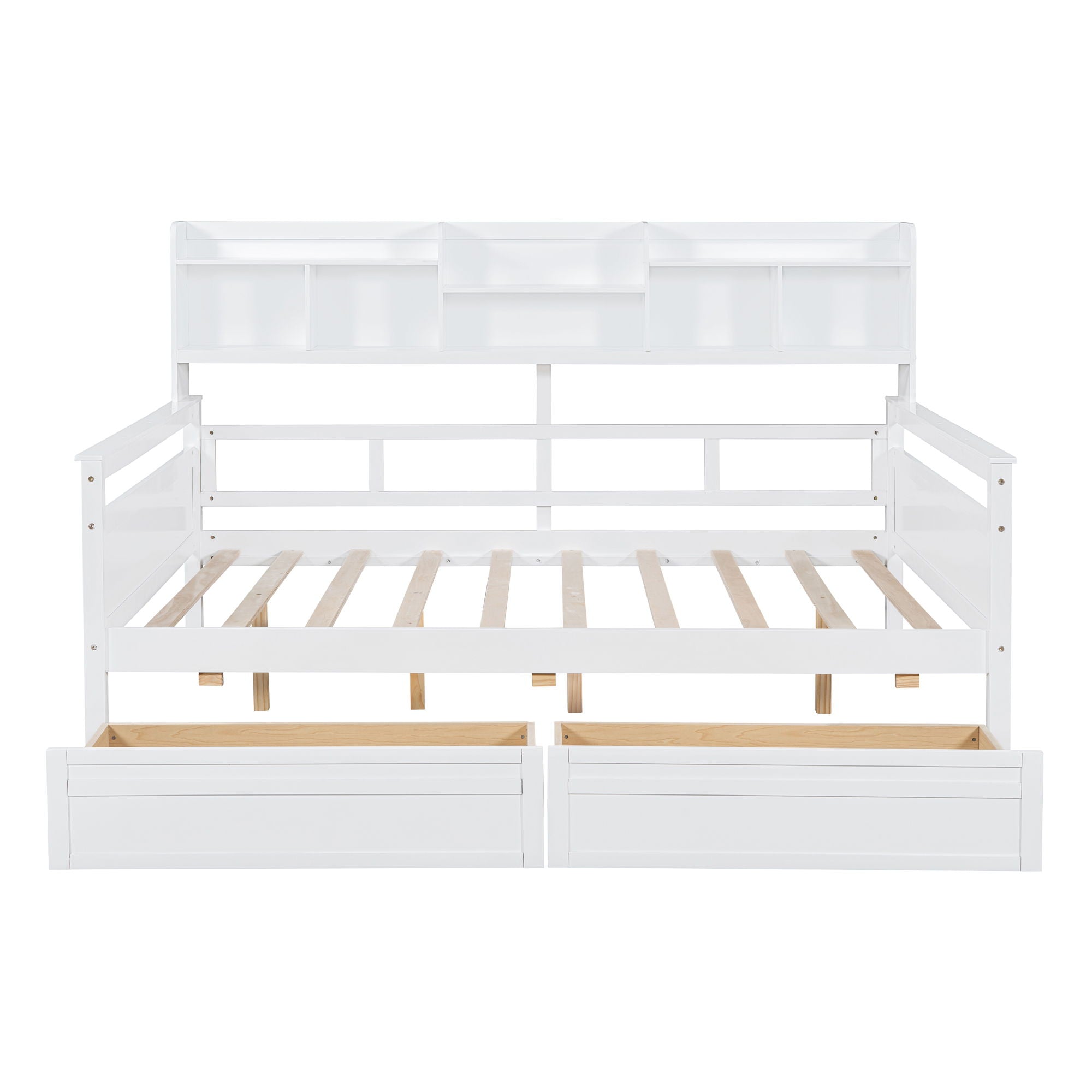 Daybed, Wood Slat Support, With Bedside Shelves And Two Drawers