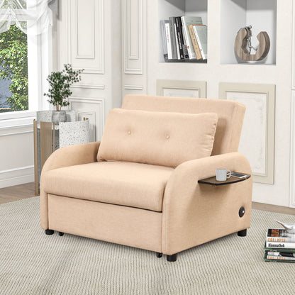 Versatile Pull Out Sofa Sleeper 3 In 1 With Wing Table &amp; USB Charge, Compact Design