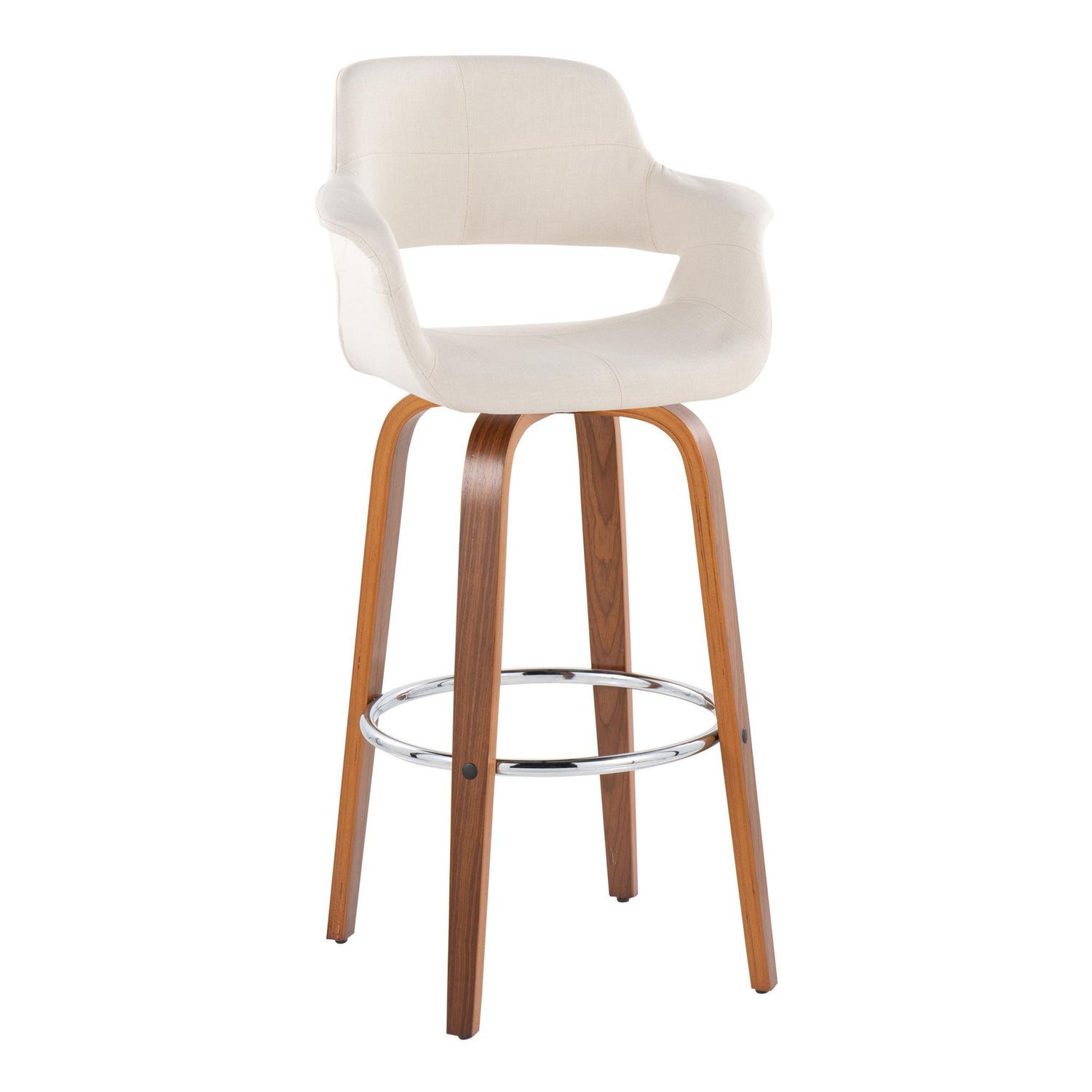Vintage Flair - Mid Century Modern Fixed Height Barstool With Swivel &amp; Round Footrest (Set of 2)