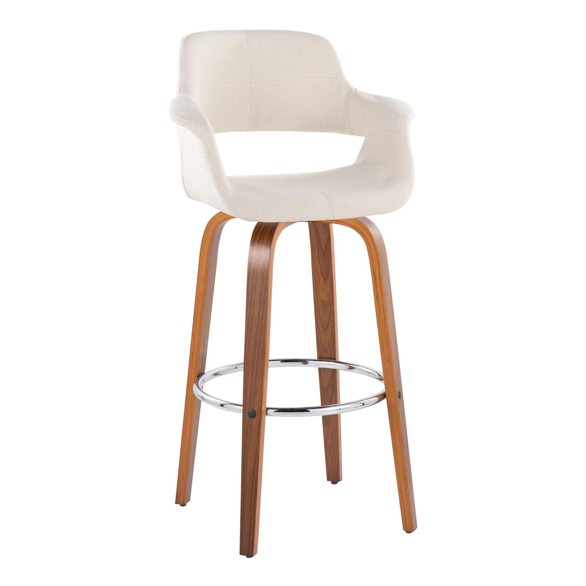 Vintage Flair - Mid Century Modern Fixed Height Barstool With Swivel &amp; Round Footrest (Set of 2)