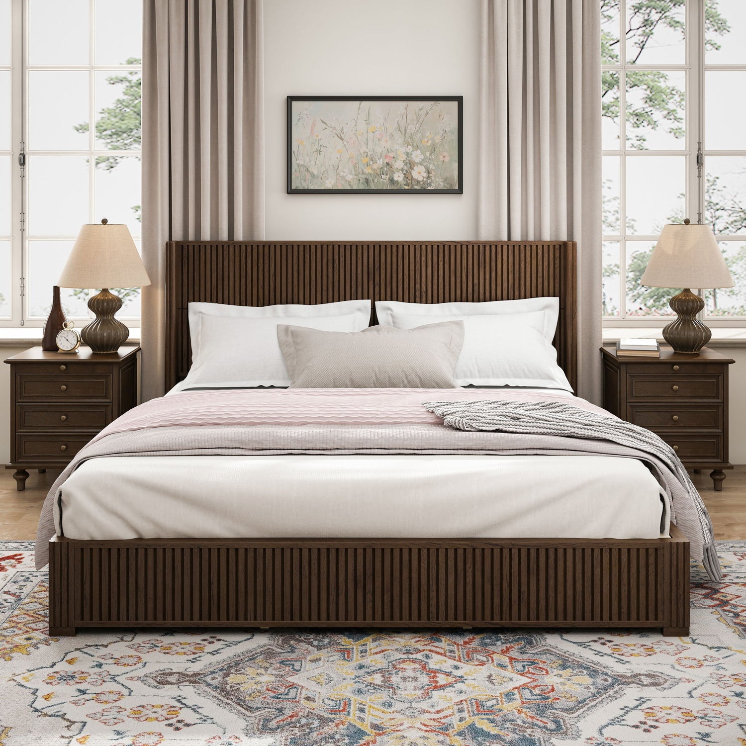 Platform Bed Frame With Headboard, Floor Standing Design
