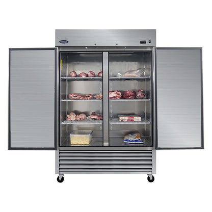 54&quot; Commercial Freezer 49 Cu.Ft With 2 Solid Door Reach-In Freezers Stainless Steel Etl Approved Upright Freeze Storage - Silver
