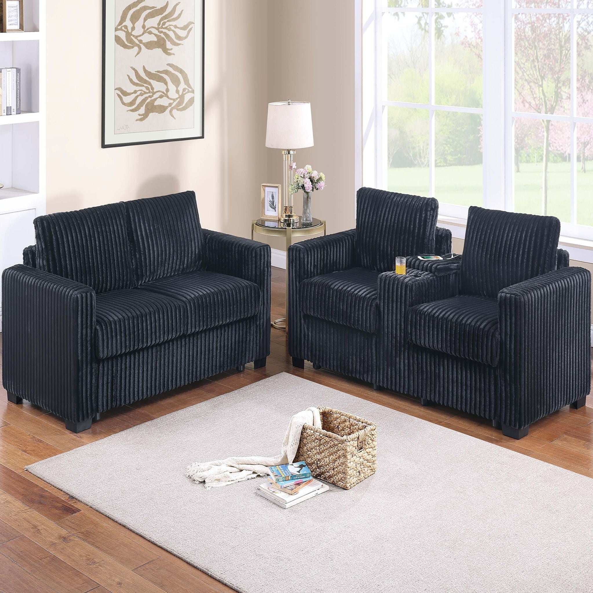 Modern Style 2 Piece Sofa Set With Cup Holders &amp; Charging Port