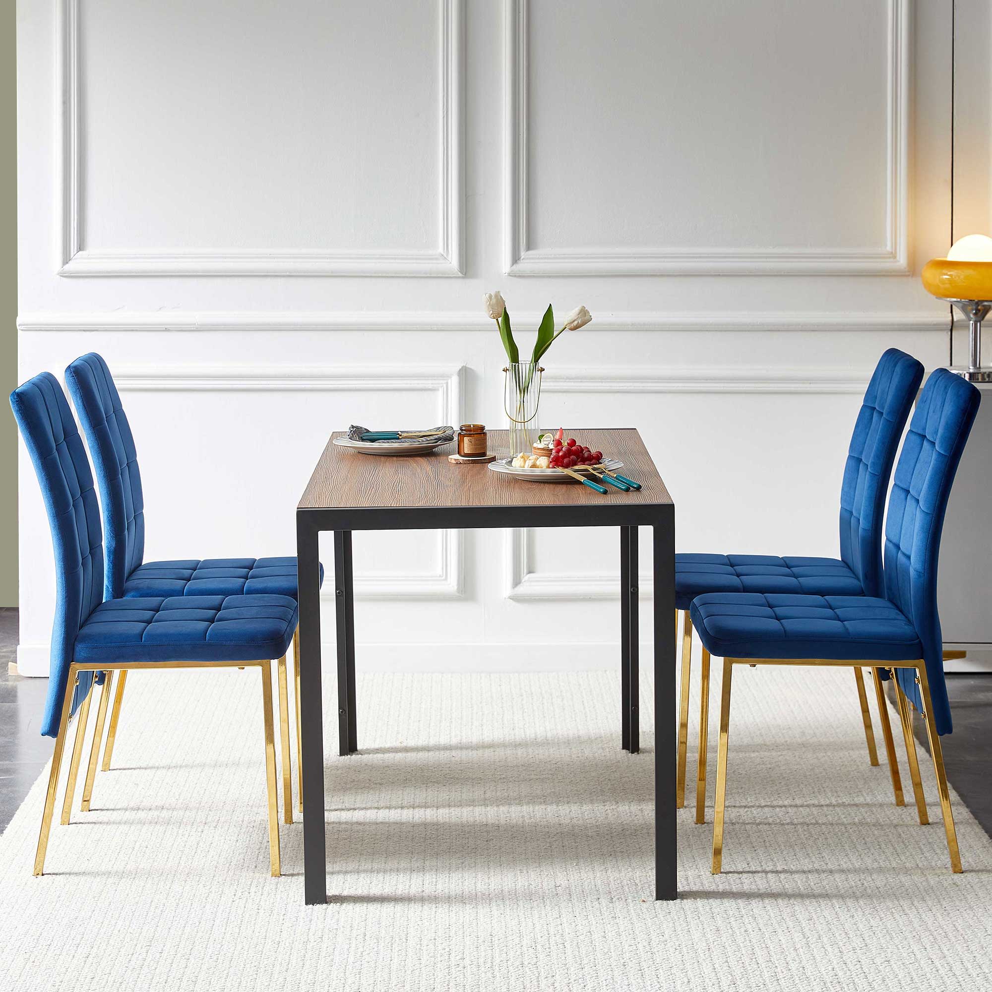 5 Pieces Dining Set Including Velvet High Back Golden Color Legs Nordic Dining Chair &amp; Creative Design Dining Table