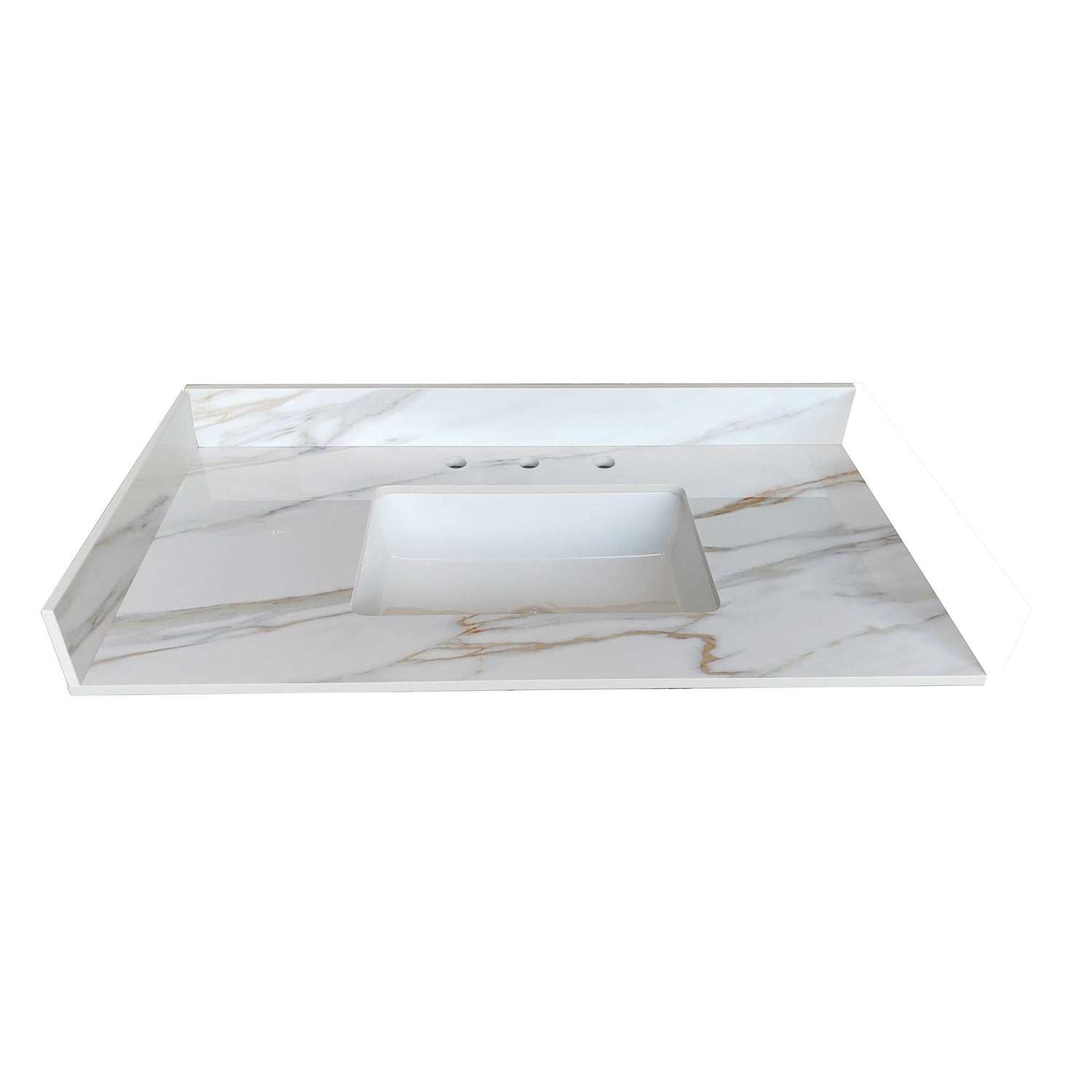 Sintered Stone Bathroom Vanity Top With 4&quot; Backsplash And 22&quot; Sidesplash - Carrara White