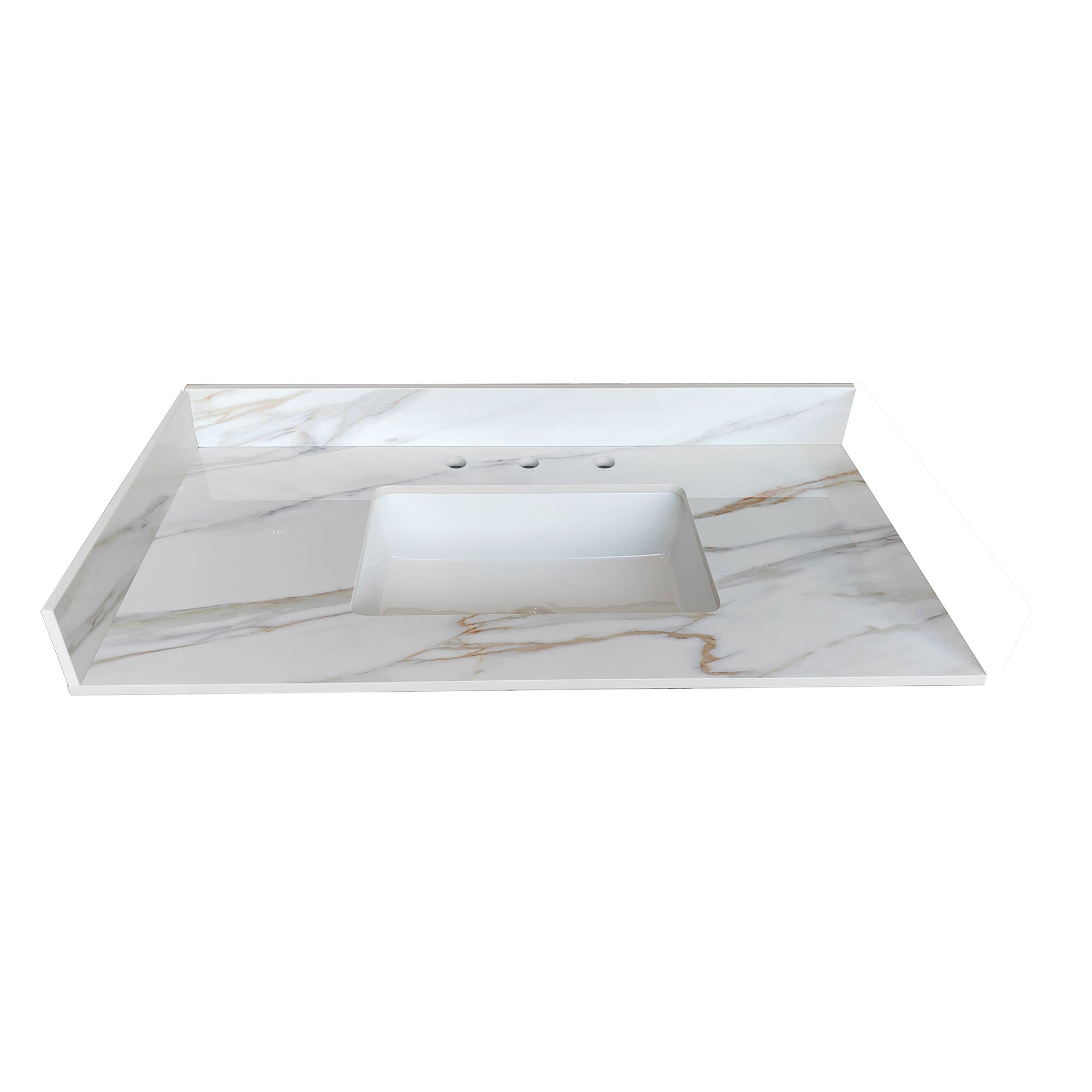 Sintered Stone Bathroom Vanity Top With 4&quot; Backsplash And 22&quot; Sidesplash - Carrara White