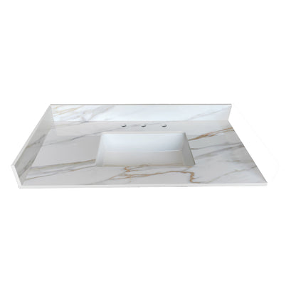 Sintered Stone Bathroom Vanity Top With 4&quot; Backsplash And 22&quot; Sidesplash - Carrara White