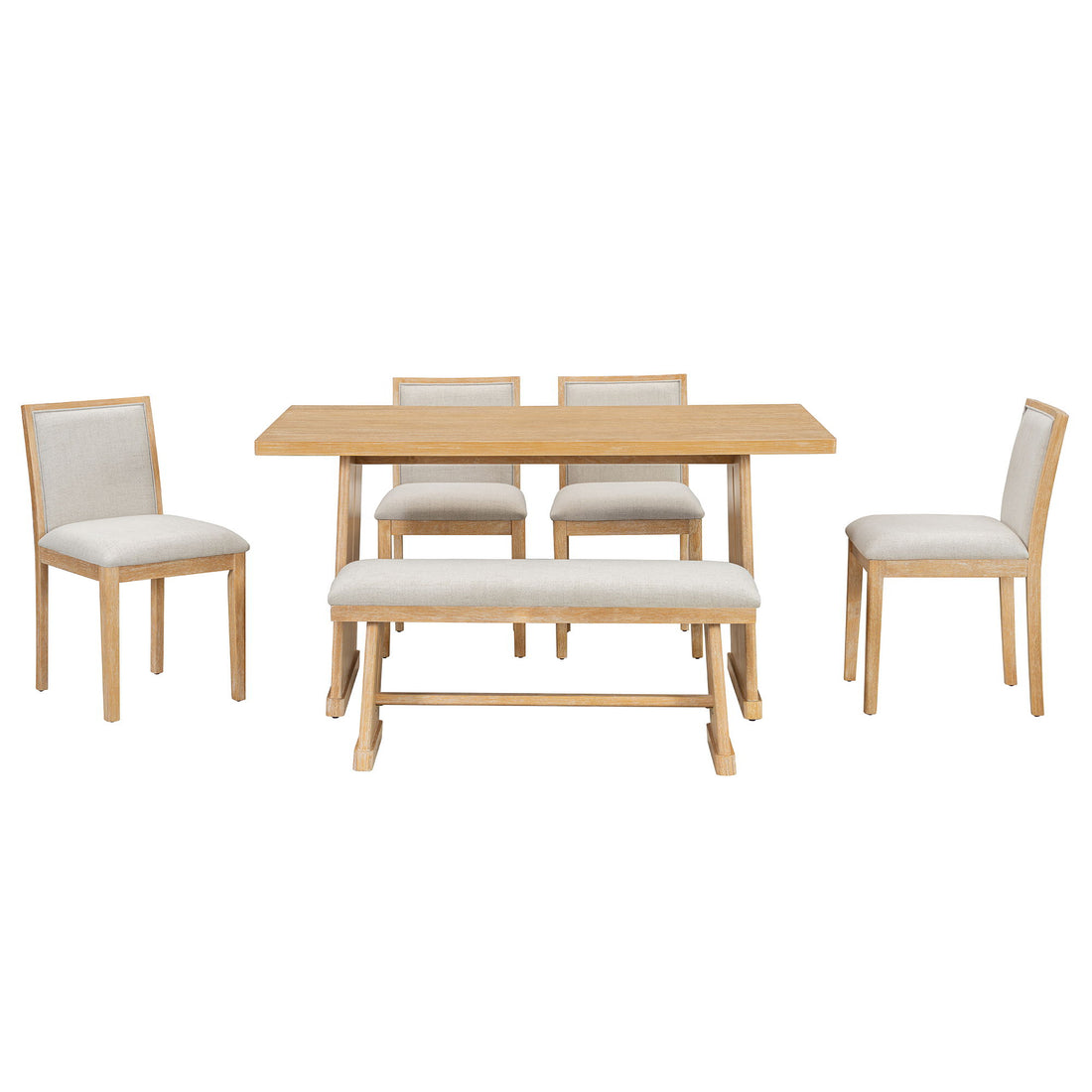 Dining Set With Rectangular Table, 4 Upholstered Chairs &amp; 1 Padded Bench
