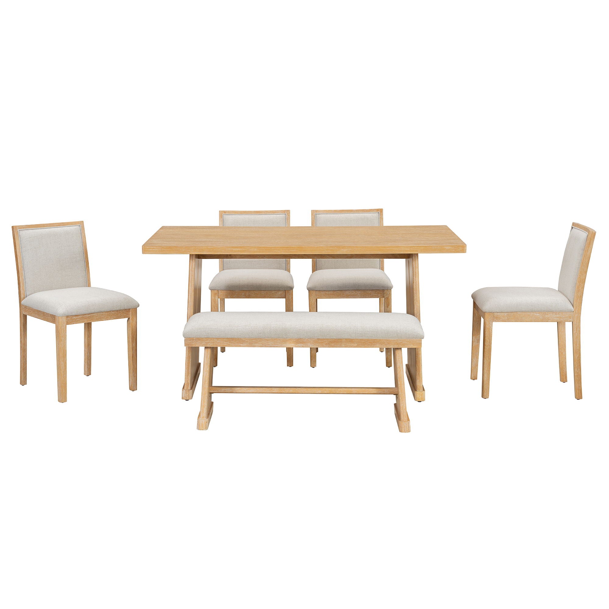 Dining Set With Rectangular Table, 4 Upholstered Chairs &amp; 1 Padded Bench
