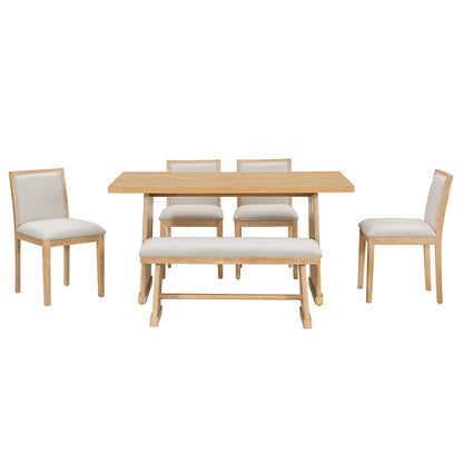 Dining Set With Rectangular Table, 4 Upholstered Chairs &amp; 1 Padded Bench