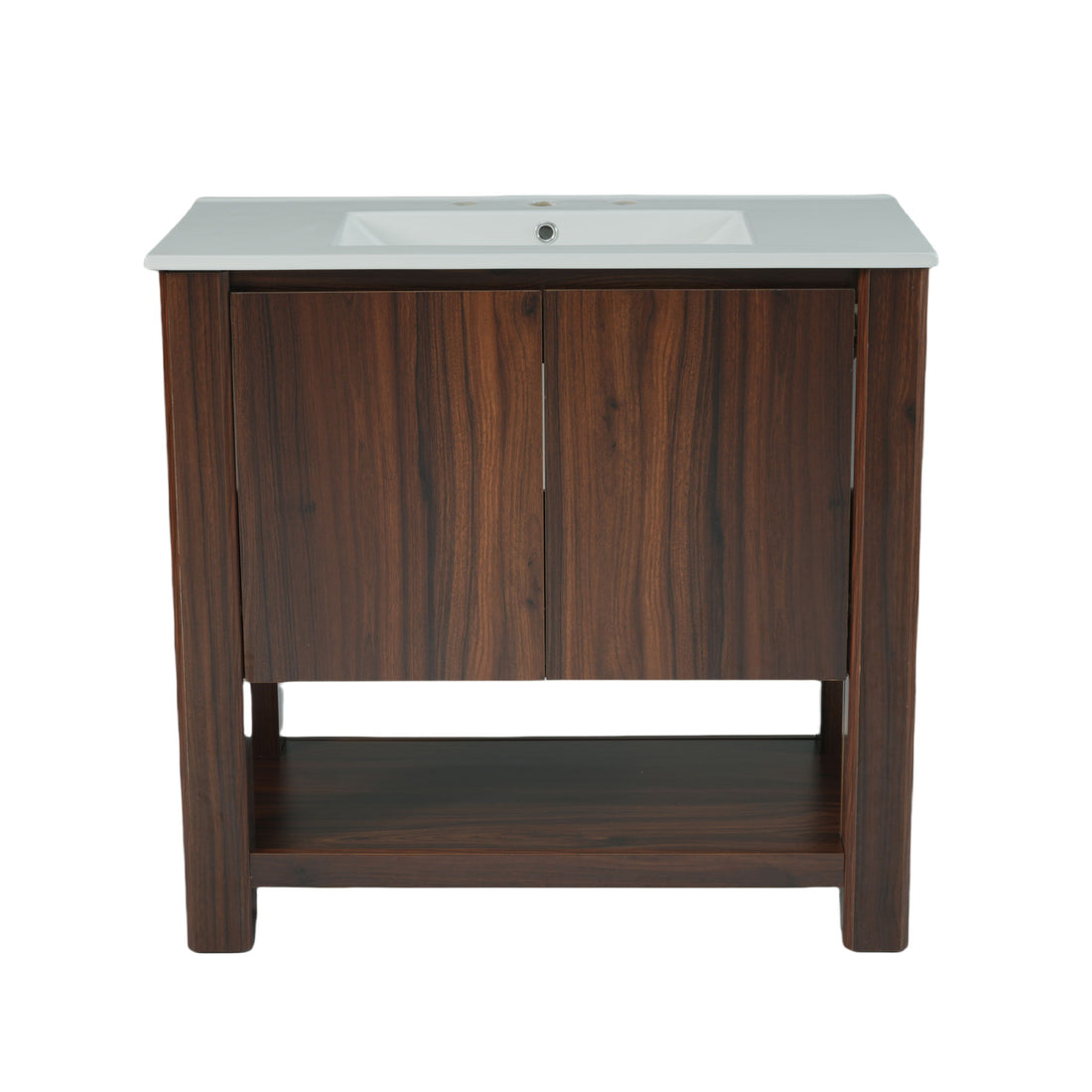 36&quot; Modern Bathroom Vanity With Rectangle Ceramic Sink, Bathroom Cabinet And 45 Degrees Free Handle Design Soft Closing Doors, 1 Open Shelf At The Bottom - Dark Brown