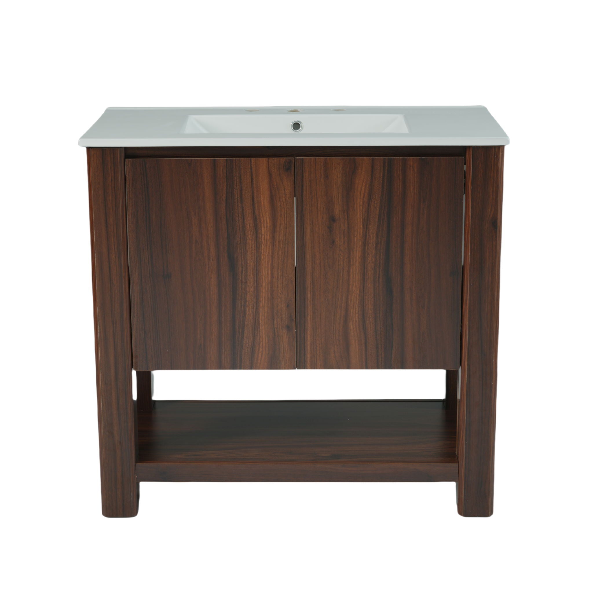36&quot; Modern Bathroom Vanity With Rectangle Ceramic Sink, Bathroom Cabinet And 45 Degrees Free Handle Design Soft Closing Doors, 1 Open Shelf At The Bottom - Dark Brown